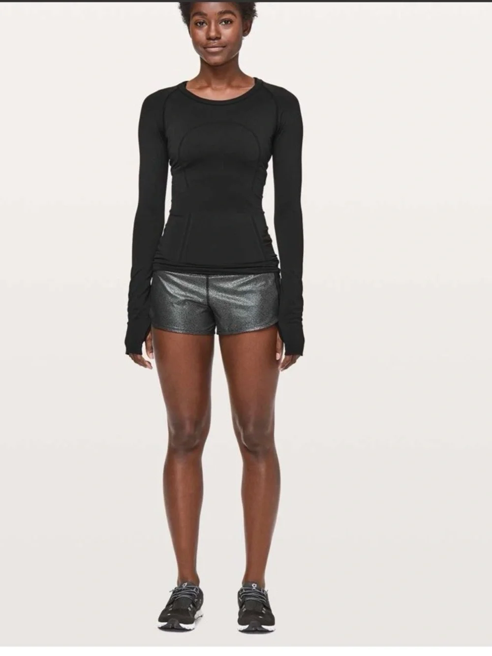 lululemon athletica Luminosity Foil Running Shorts in Black/Silver
